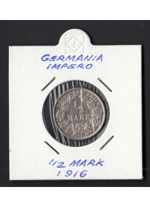 1916 - 1/2 Mark Argento GERMANIA Aquila Imperiale Zecca E Fdc